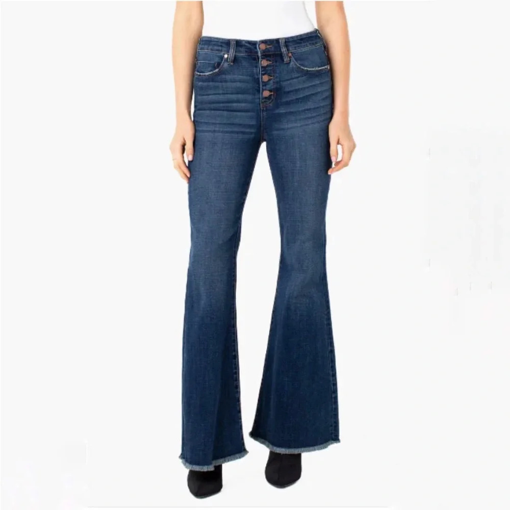 Liverpool Flare Button Fly Frayed Hem Jeans LM4430CH1 Size 6/28 Missoula - Picture 2 of 11